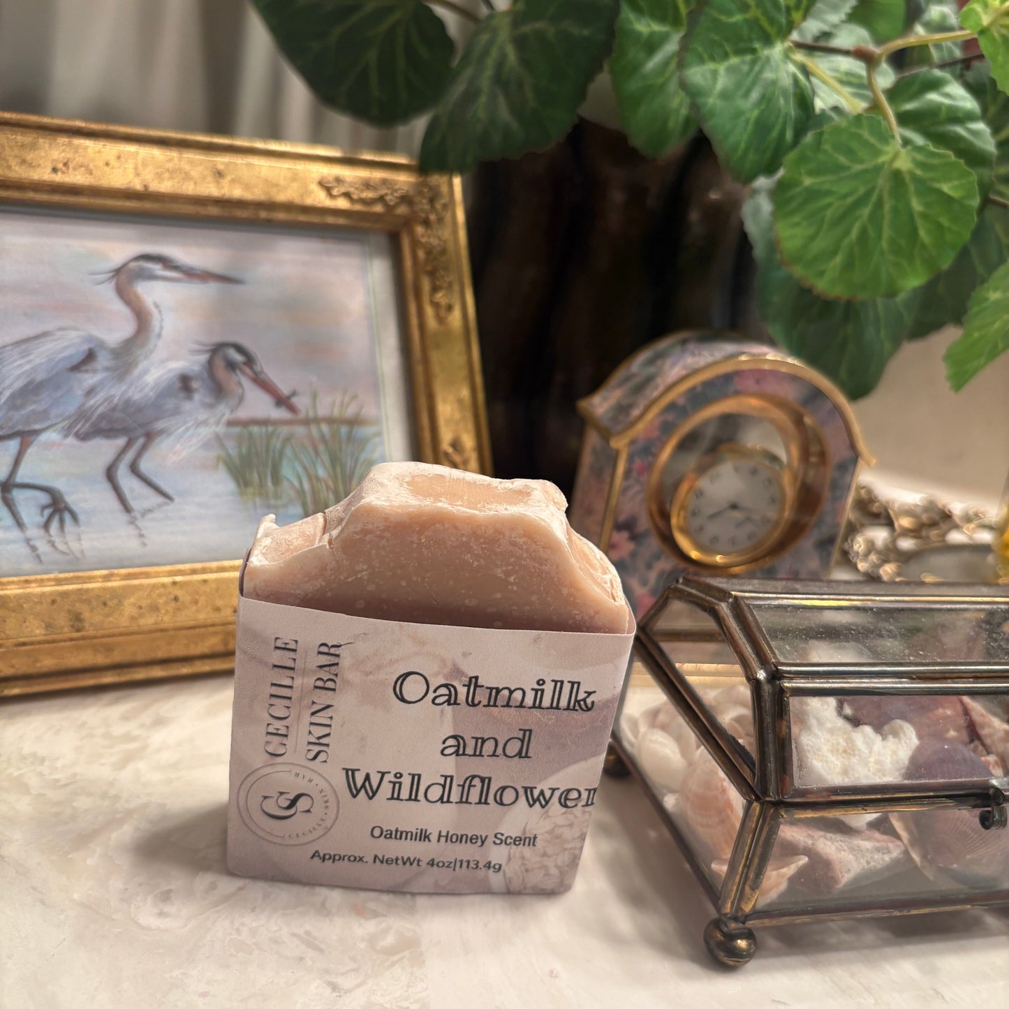 Oatmilk and Wildflower handmade soap bar in a paper sleeve